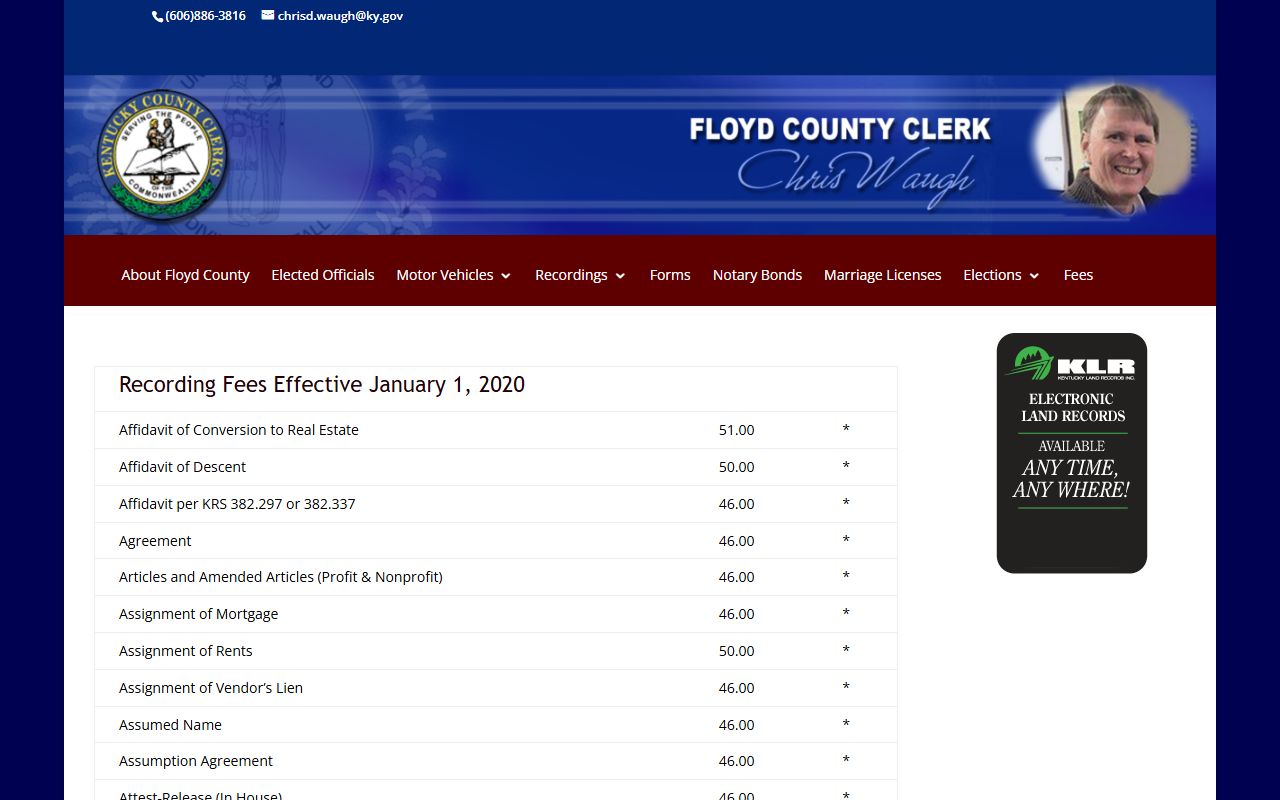 Floyd County Clerk records fees page