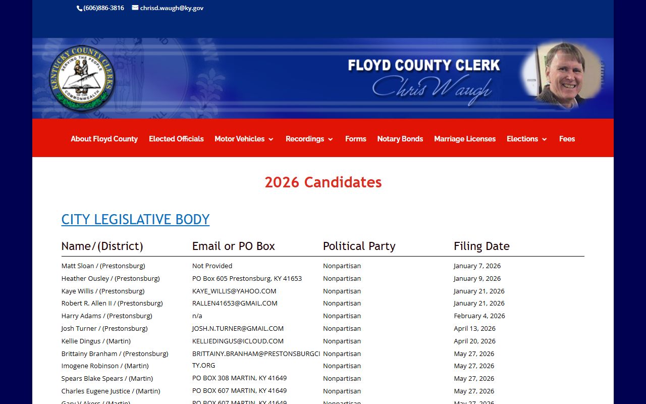 Floyd County Clerk records election candidate listing