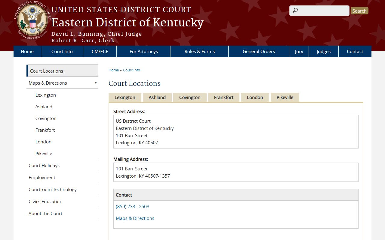 Floyd County arrest records Eastern District of Kentucky court locations
