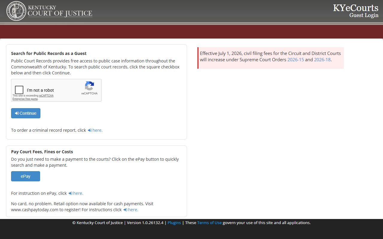 Floyd County court dockets Kentucky eCourts guest login