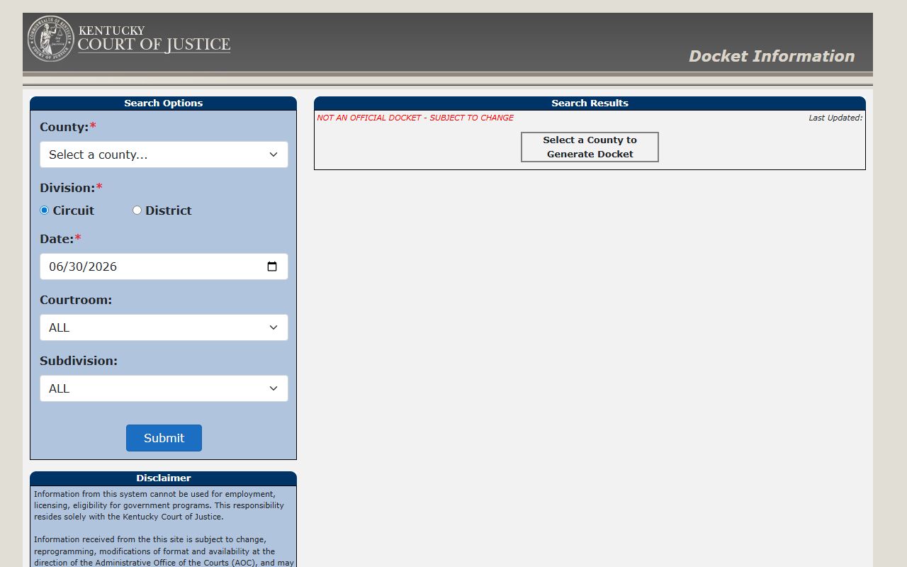 Floyd County court dockets Kentucky trial court docket search